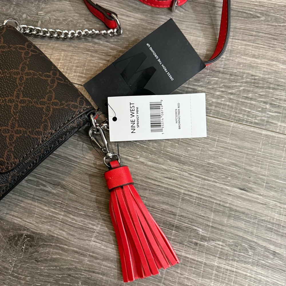 NWT Nine West Springy Mini Brown Cyber Red Crossbody Bag Purse - Picture 2 of 4